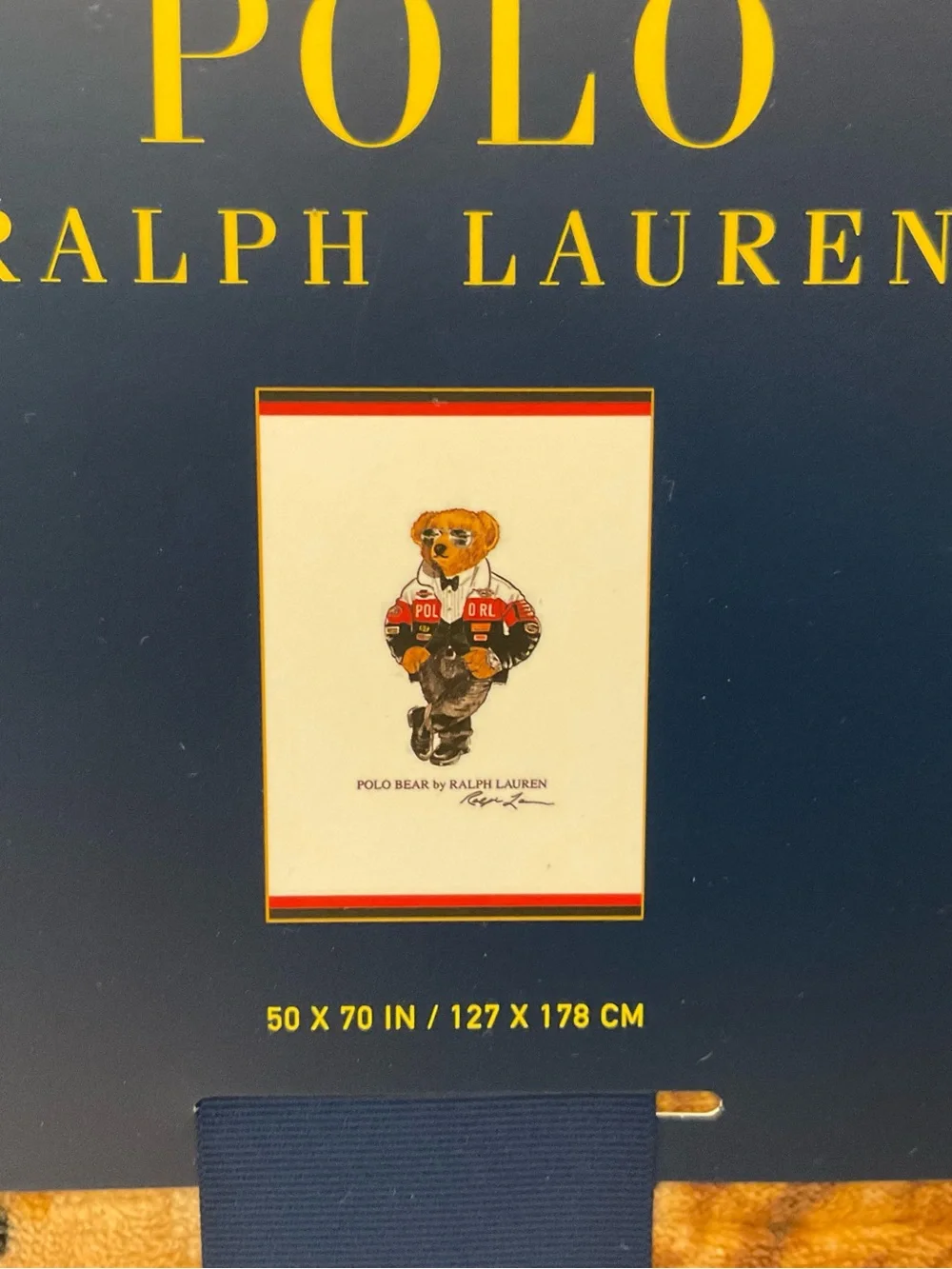 NWT POLO Ralph Lauren White TUXEDO RACING JACKET BEAR 50” X 70” Fleece Blanket